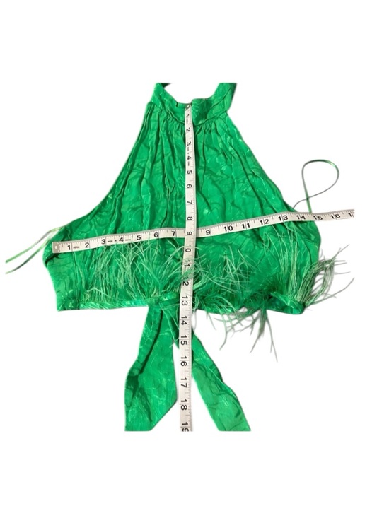 Bershka Green Feather Jacquard Halter Cropped Tie Back Top ASOS - Picture 8 of 10